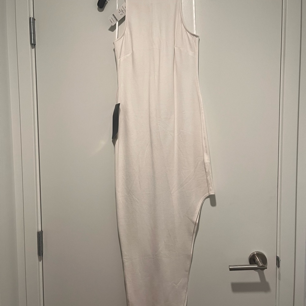 Bebe White Asymmetrical Sheath Dress Spaghetti Strap